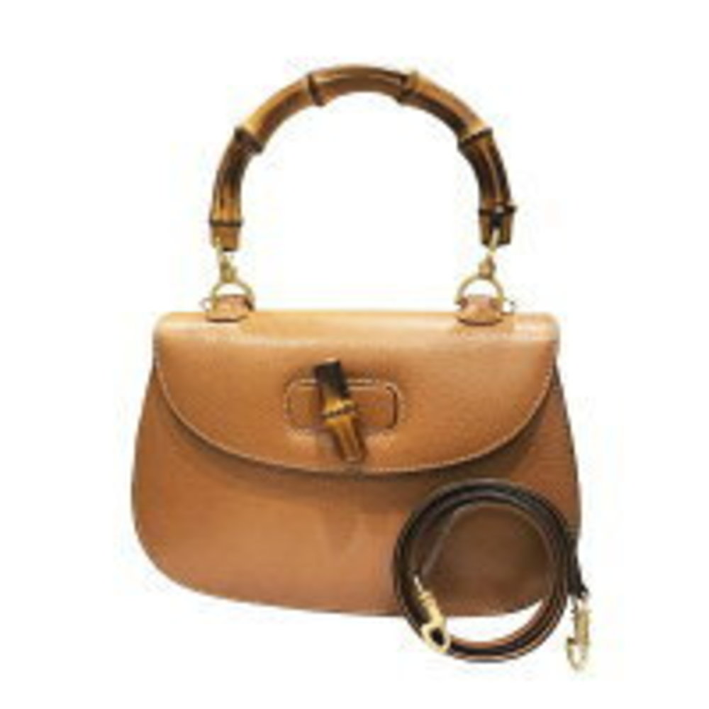 GUCCI Bamboo Handbag Top Handle Brown Leather Shoulder Bag HO